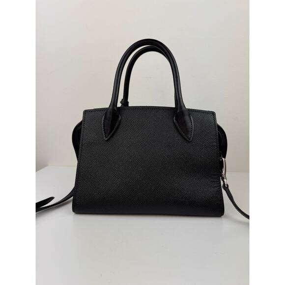 PRADA Milano Monochrome Black Small Handbag Leather Top Handle Crossbody Bag - Picture 5 of 11